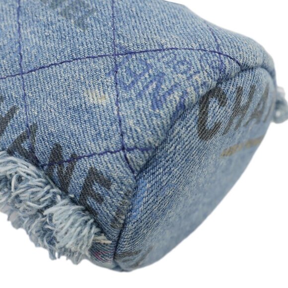 Chanel  Mood Logo Printed Quilted Denim Chain Bucket Bag Blue - Picture 8 of 15